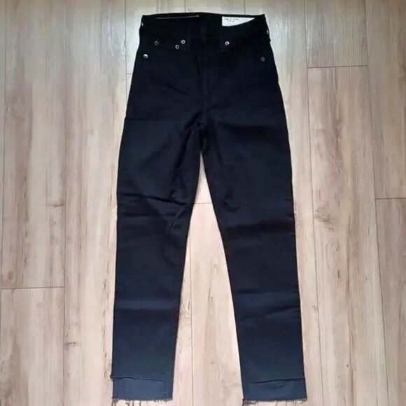 Rag & Bone Nina High-Rise Slim Cigarette Jeans Black Frayed Hem 24W NWT - Picture 4 of 13
